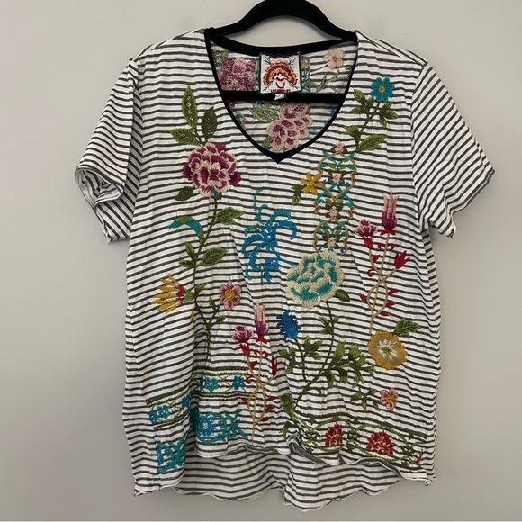 Johnny Was Sheri Everyday Embroidered Striped Tee - Picture 2 of 6